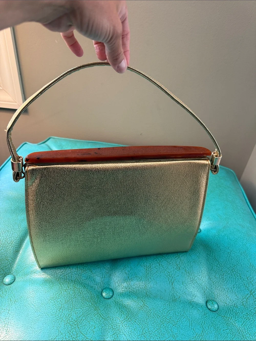 Vintage Town & Country Metallic Gold structured Shoulder Bag Purse mid century